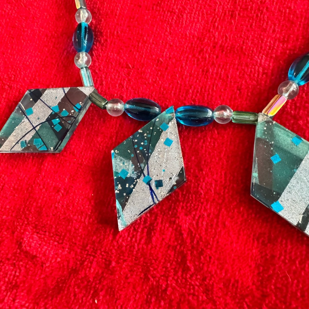 Blue and Silver Geometric Necklace